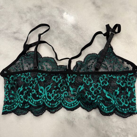 NWT Floral Lace Sheer Unlined Strappy Bralette Lingerie Black Green Size 1XL - Picture 2 of 3